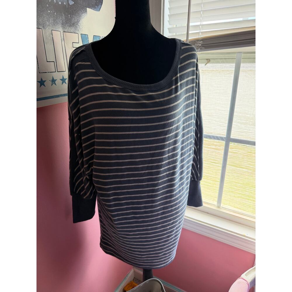 Catherine Malandrino Knit Sweater Dress Large Gray Striped Oversized Tunic
